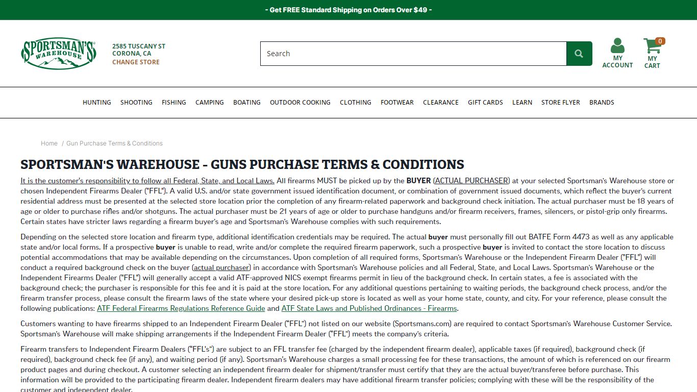 Gun Purchase Terms & Conditions | Sportsman's Warehouse